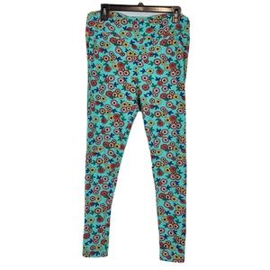 Lularoe Blue Orange Green Yellow Floral  Leggings Women Size Tall Curvy Stretchy